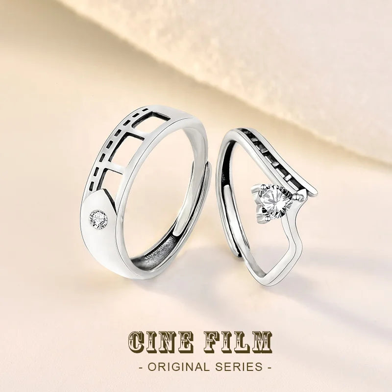 JA10 925 Sterling Silver Videotapes Lovers Couple Rings VINTAGE Film Tape Wedding Promise Ring for Women Men Engagement Jewelry