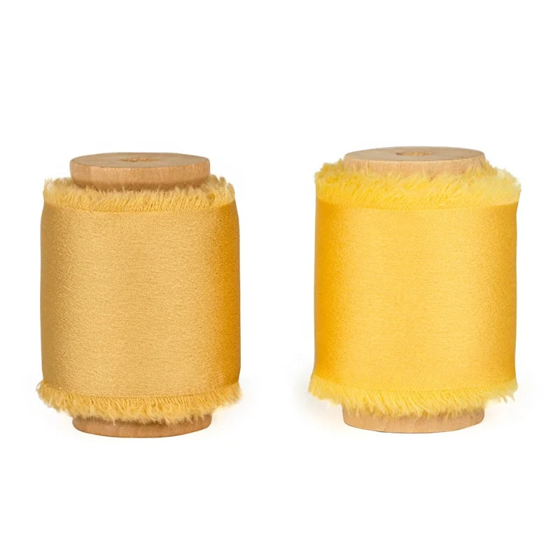 Handmade Satin Ribbon with Ripped Frayed Edged Fringe Silky Chiffon for Wedding Invitations Decorations Wooden Spool Included