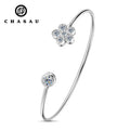 925 Sterling Silver Wrist Jewelry Gift Adjustable Flower Cuff Bracelet Exquisite Bezel Moissanite Bangles for Women Girls