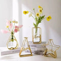 Hot Sale Metal Frame Wrought Iron Flower Glass Vase Decoratieve Metal Wire Flower Vase
