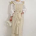 Wholesale Fashion Women Ruffle Shoulder Strap Breathable Cotton Waterproof Garden Apron with Pockets