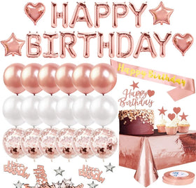 HAPPY BIRTHDAY Letter Balloon Set Heart Star Foil Confetti Balloons Fringe Curtain Foil Tablecloth Rose Gold Confetti Balloons