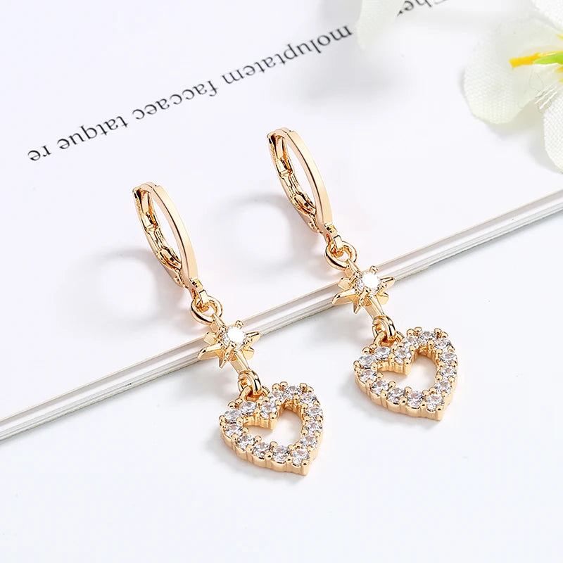 Wholesale Fashion Unusual 18K  Gold Plated Heart Shaped Star Crystal Huggie Hoop Earrings