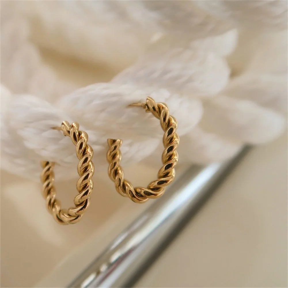 Minimalist Trendy Gold Plated Stainless Steel Hypoallergenic Chunky Twisted Hoop Earrings for Women