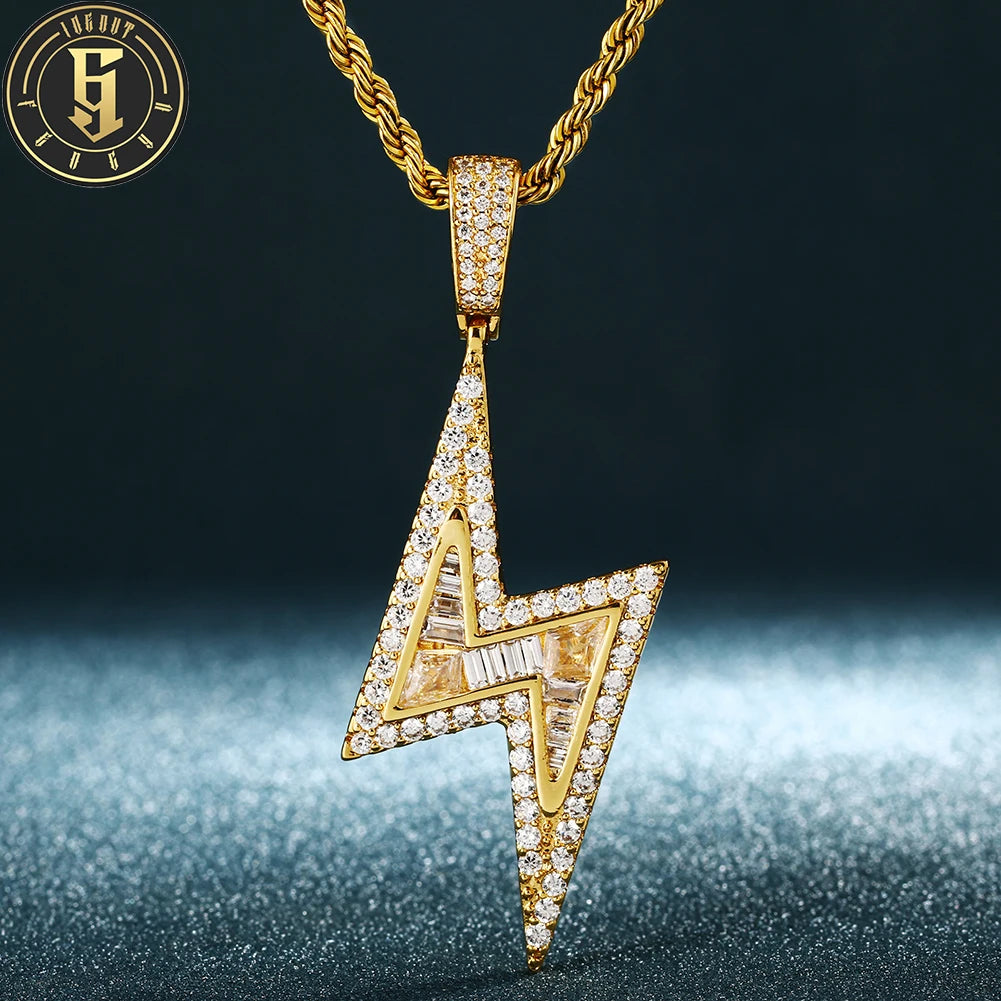Jewelry Wholesale Simple Fashion Design Rapper Jewelry Brass Zircon Diamond Hip Hop Lightning Pendant Necklace