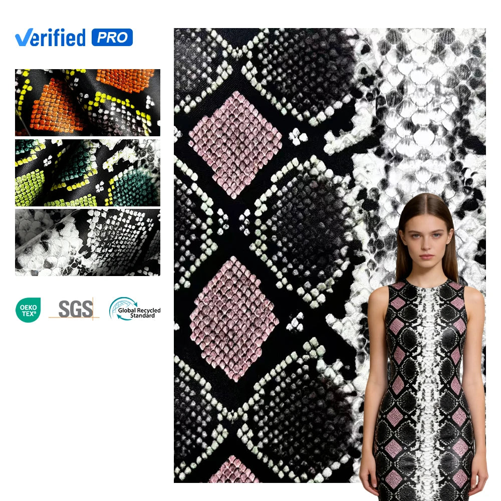 Digital Print Snake Pu Leather Fabric Knitted Waterproof  Garments Dresses Fabric Costumes Accessories Synthetic Leather Fabric