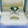 Silver 925 Original 20 Carat Round Brilliant Cut Diamond Test Past Green Moissanite Wedding Ring for Women Gift Gemstone Jewelry