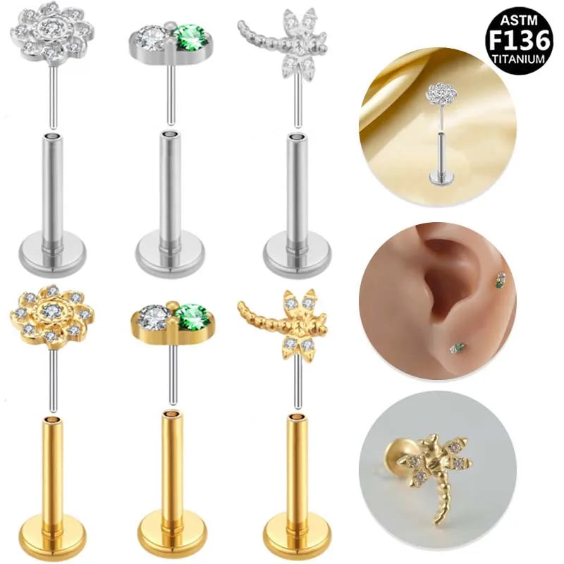 Gaby G23 Titanium F136 Labret Ring Colorful Crystal Design Push in Lip Ring Piercing Body Jewelry Zircon for Weddings