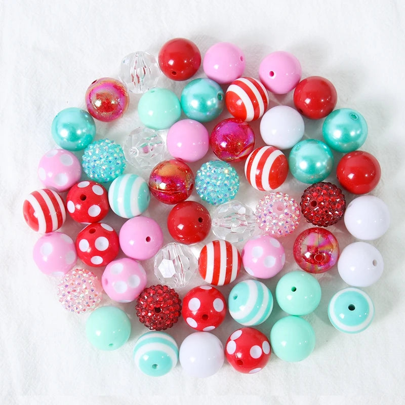 Wholesale DIY 20mm Mixed Color Bracelet Beads Set 50pcs Each Bag Chunky Bubblegum Plastic & Acrylic Jewelry Making Loose Beads