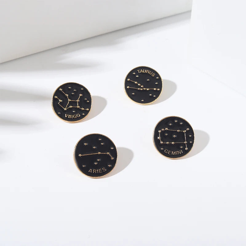 12 Constellations Plated Enamel Pins Custom Aries Scorpio Gemini Libra Pisces Leo Hard Metal Brooch Lapel Badge Collectible