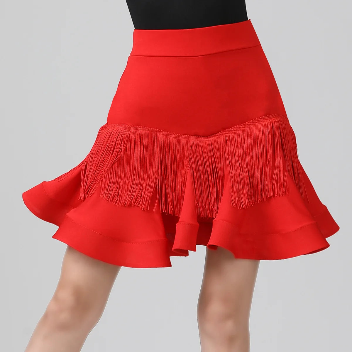 Cheaper Latin Dance Dress Red Color Fishbone Fringe Skirt Practise and Stage Perform Tassel Dance Wear Clothing Dance Skirt