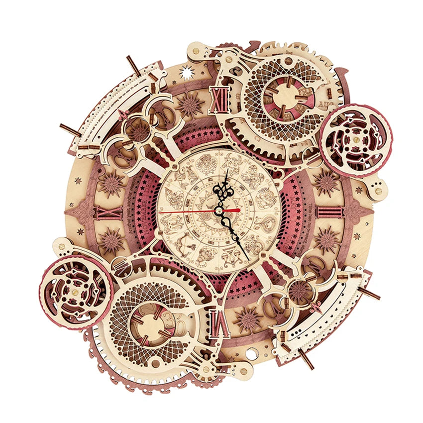 Robotime Rokr Toy Gifts LC601 Zodiac Wall Clock Wood Crafts 3D Wooden Puzzles for Dropshipping