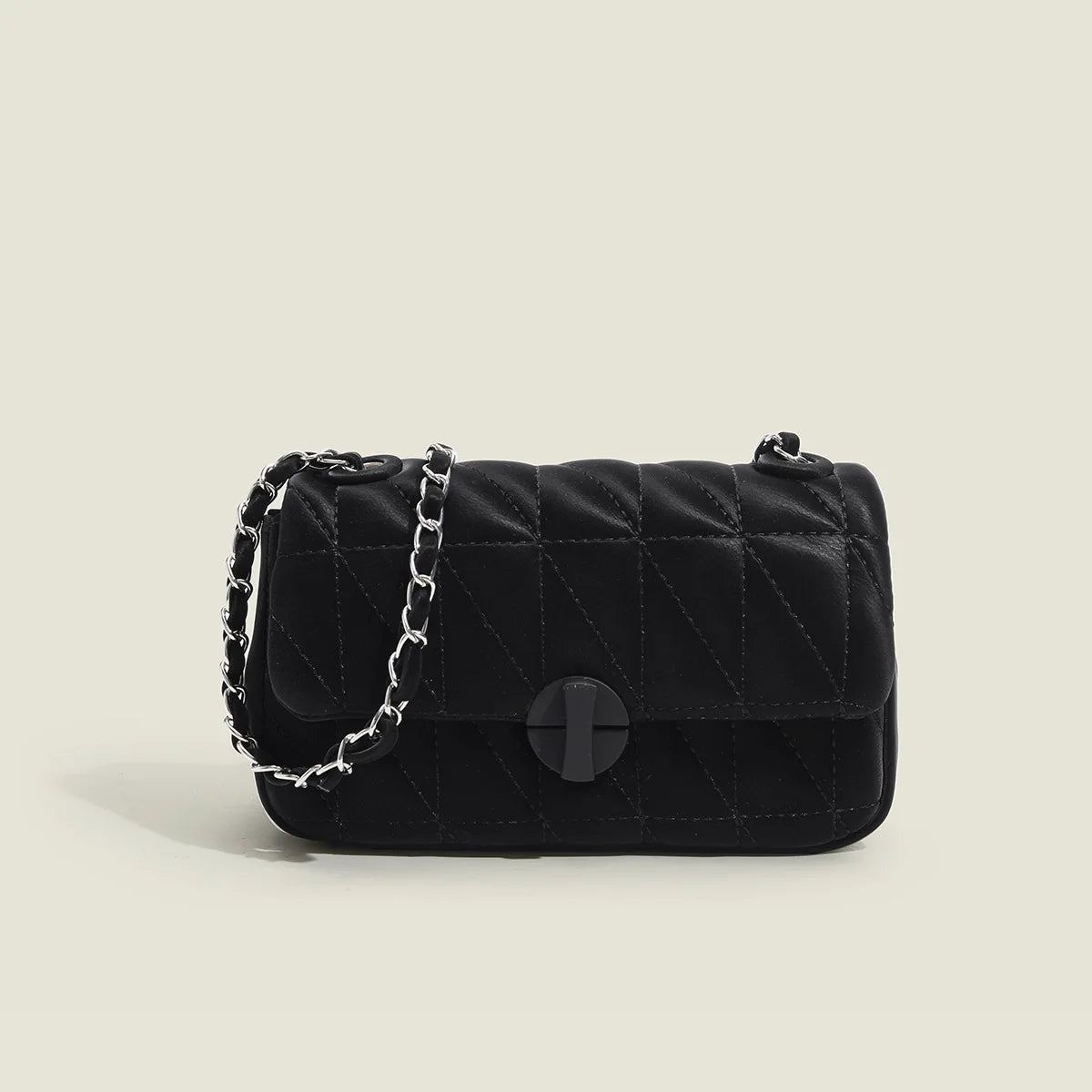 Women's New Style Street Trend Small Square Crossbody Shoulder Bag Chain Diamond Lattice Pattern Latch Closure PU Material