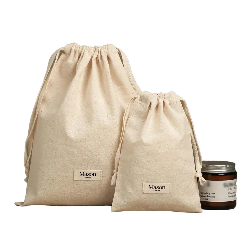 Recyclable Custom Logo Silk Screen Printed Drawstring Bag Organic Cotton Dust Packaging for Clothing Shoes Underwear PandaSew