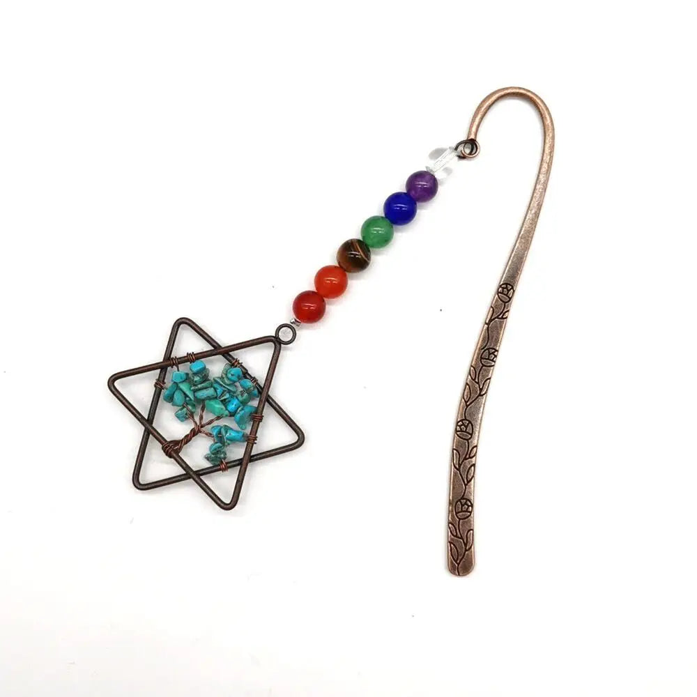 Natural Crystal Hexagram Bookmark Handmade Life Tree Stone Bookmark for Readers Inspirational Gift Spiritual Decor