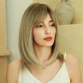 OEM/ODM Gray Gold Medium Long Straight Wig With Bangs Natural Wigs for Women Synthetic Hair Wigs Vendors