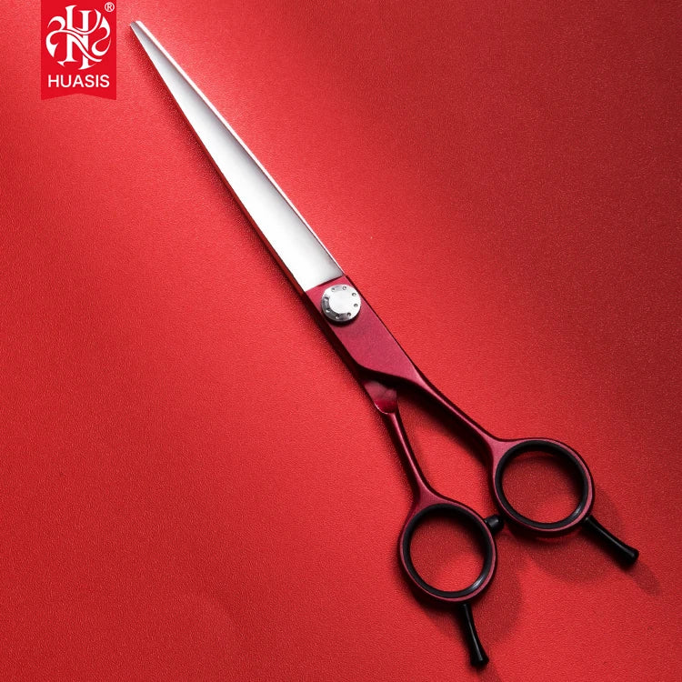 Angrui AR-70HAZ HUASIS 7 Inch Stainless Steel 440C Convex Blade Adjustable Screw Titanium Red Paint Pet Grooming Scissors
