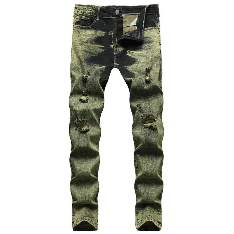Plus Sizes 85% Cotton New Design Men's Stretch Trousers Green Slim Straight Men's Jeans