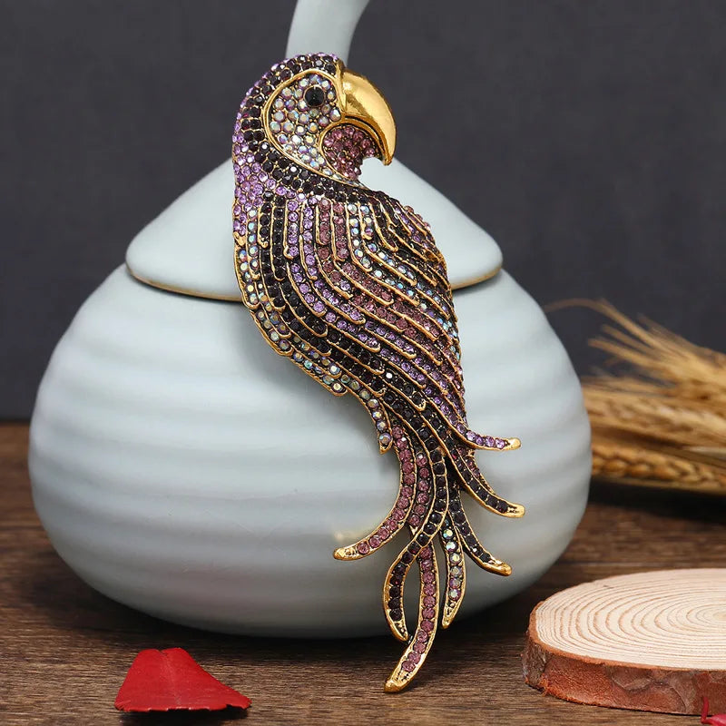 New Stylish Parrot Bird Brooch Vintage Alloy Animal Pin Coat Cardigan Accessories Gift