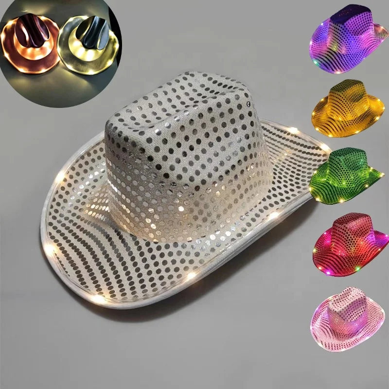 FREE SAMPLE Unformed Disco Male Glitter App Controlled Led Flashing Cowboy Hat With pink Sequins Flashing for Sale Cheap