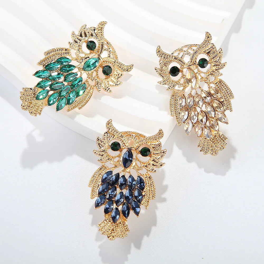 European American Retro Style Colorful Diamond Fashion Brooches Male Female Owl-Shaped Accessories Alloy for Wedding Gifts