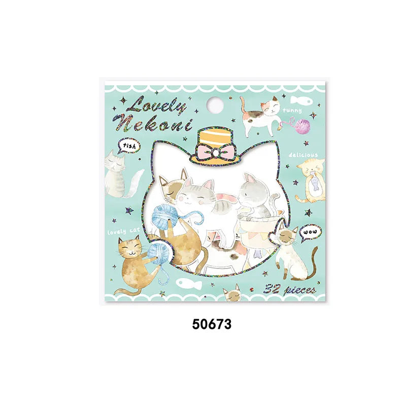 Nekoni Stickers Flakes Pack Animal Cat Sticker Kawaii Decal Decorative Illustration Decals Adhesive Decals for Paper Stickers