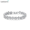 LUOTEEMI White Rhodium Gold Plated Four Leaves CZ Flower Cubic Zirconia Trendy Connected Women Bride Bracelet