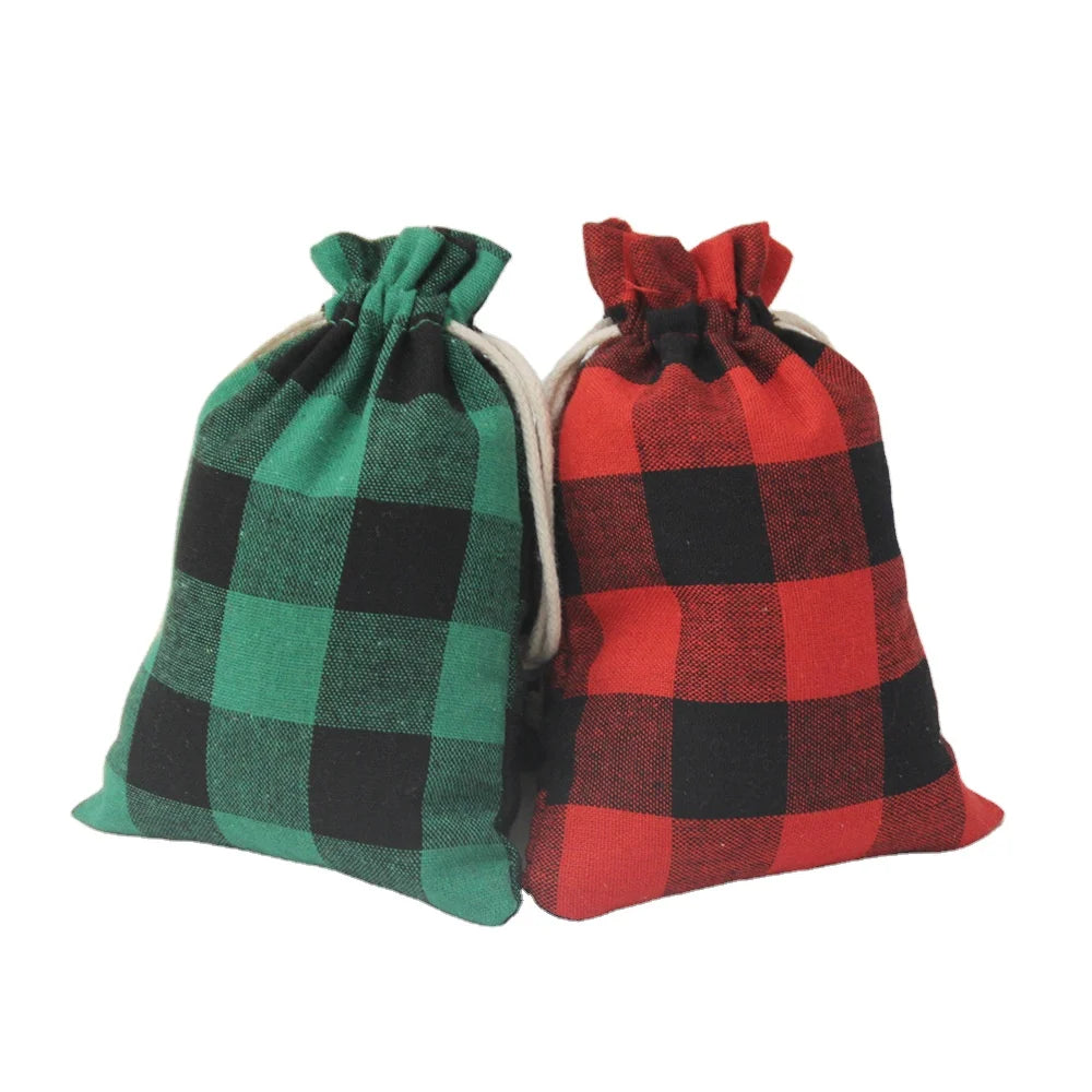 10*14cm Fashion Soft New Red Black Color Plaid Cotton Candy Bag Snowflake Plaid Cotton Bag Christmas Cotton Bag
