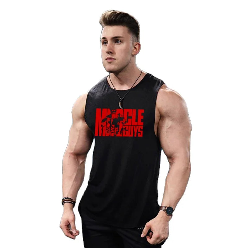 Running Vest Men Summer Bodybuilding Fitness Singlets Tank Top Mens Gym Clothing Mesh Breathable Sleeveless Shirts