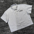 Wholesale Custom Cotton Casual Shirt Stand-up Collar Short Sleeve Men's Shirts Boxy Cropped Stripe Casual Shirts for Men
