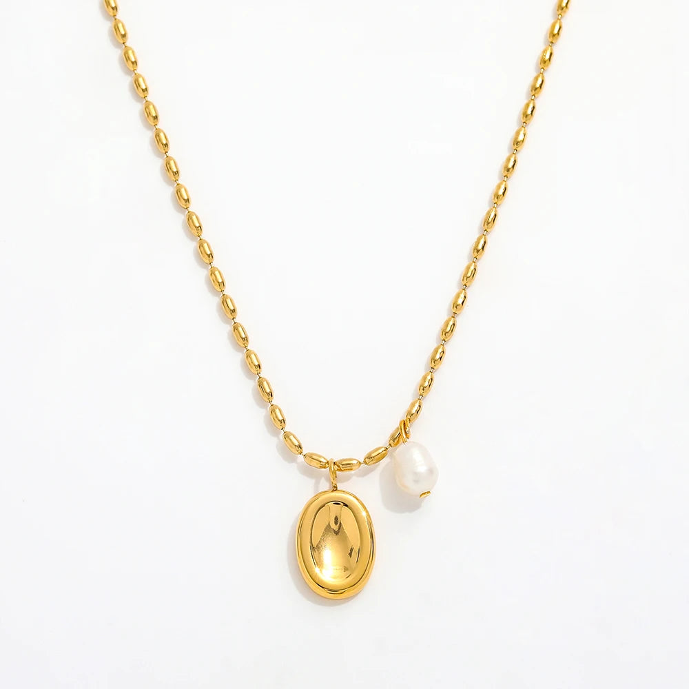 High End Fresh Water Pearl Oval Pendant Beads Necklace Elegant Work Office Necklace Dainty Necklace