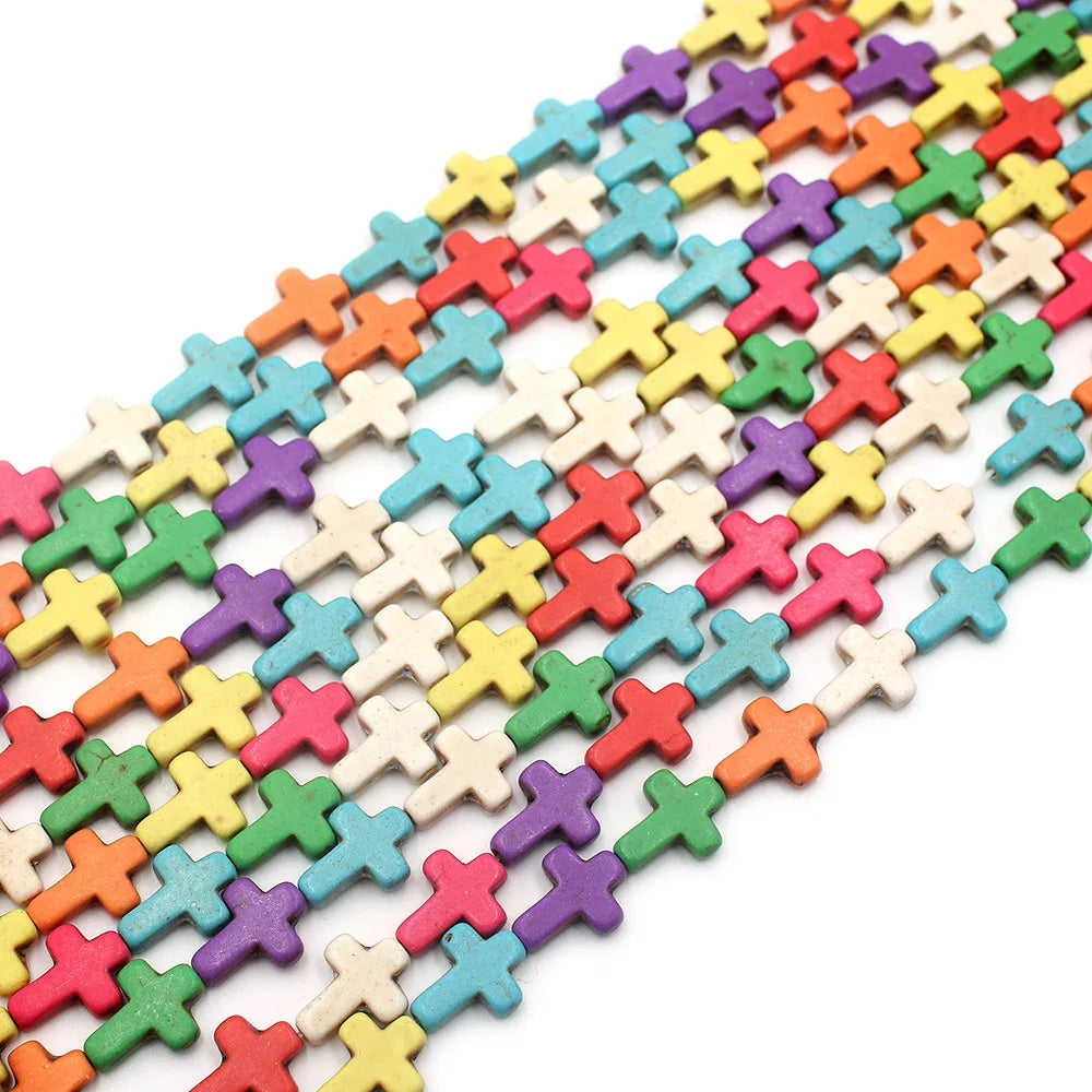 Factory Price Rainbow Howlite Turquoise Cross Shape Beads Strand for Jewelry Making 8x10 12x16 15x20mm Length 38cm 15"