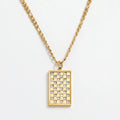 Joolim 18k Gold Plated Rectangle Pendant Plaid Square Zirconia Pave Necklace Stainless Steel Wholesale Jewelry