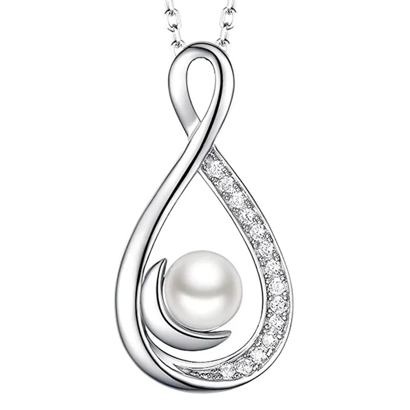 CAOSHI OEM Custom New Elegant Silver Plated Imitated Moissanite Pearl Necklaces for Luxury Infinity Pendant Necklace for Women