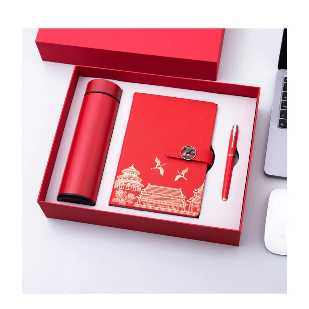 Office Gift Set Luxury Diary and Gift Box A4 Notebook With Pen With Logo and Temperature Water Bottles