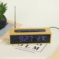 EMAF Home Decor Antique Retro Desk Table Digital Electronic Wooden Bamboo LED Portable FM Radio Alarm Clock with Temperature