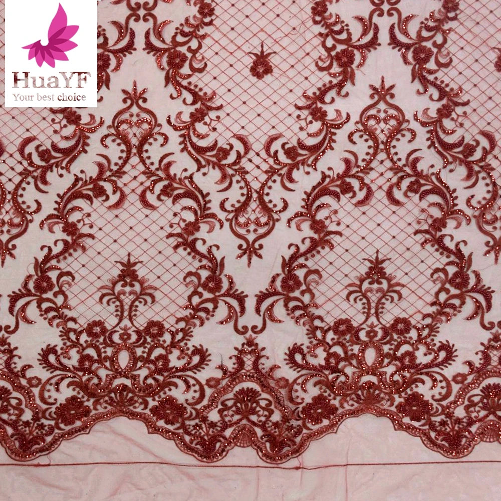 2021 TOP Quality Red  Bridal French Lace Embroidery Laces With Sequins  HY1415