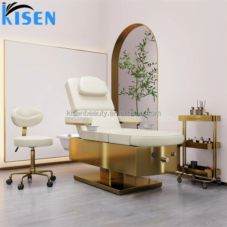 Kisen Salon Full Set Electric Head Spa Hair Shampoo Bed With Pedicure Foot Massage Chair Bed With Pedicure Basin