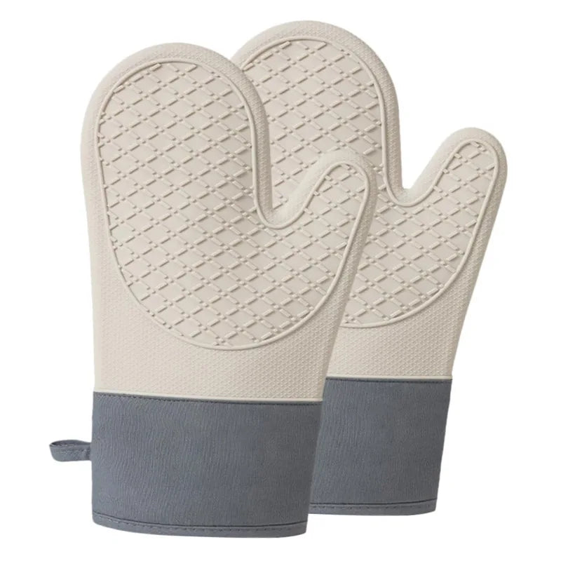 Double-Layer Insulated Floral Cloth Microwave Oven Baking Mitts Two-Finger Gloves Dotted Silicone Thickeneded Cotton Oven Mitts MegaBDM
