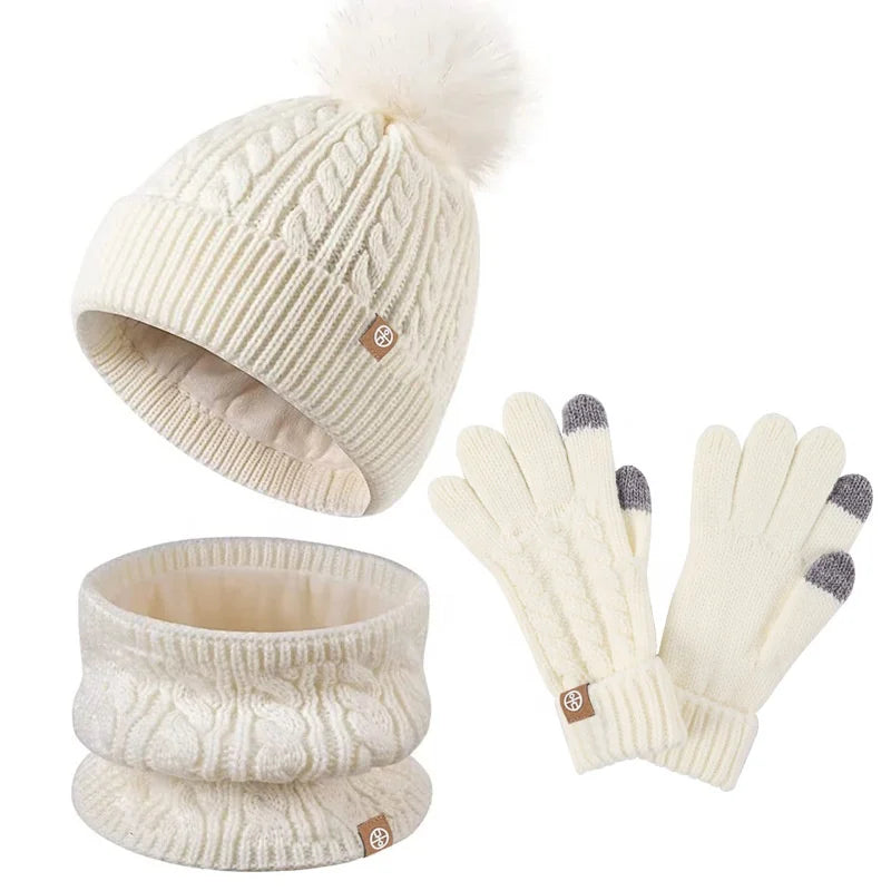 Landfond Accessory Winter Children's Thicken and Fleece Warm Knit Suit Hat Scarf Gloves Set