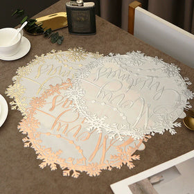 MA-31 Wholesale Eco-Friendly Gold Christmas Floral PVC Washable Placemats for Home Dining Table and Restaurants
