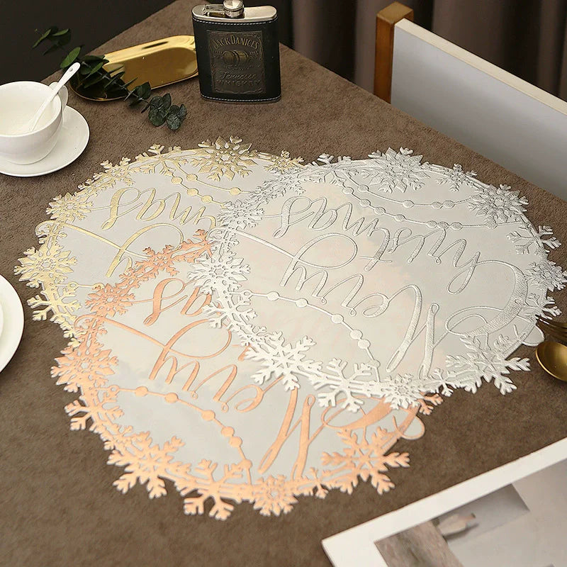 MA-31 Wholesale Eco-Friendly Gold Christmas Floral PVC Washable Placemats for Home Dining Table and Restaurants