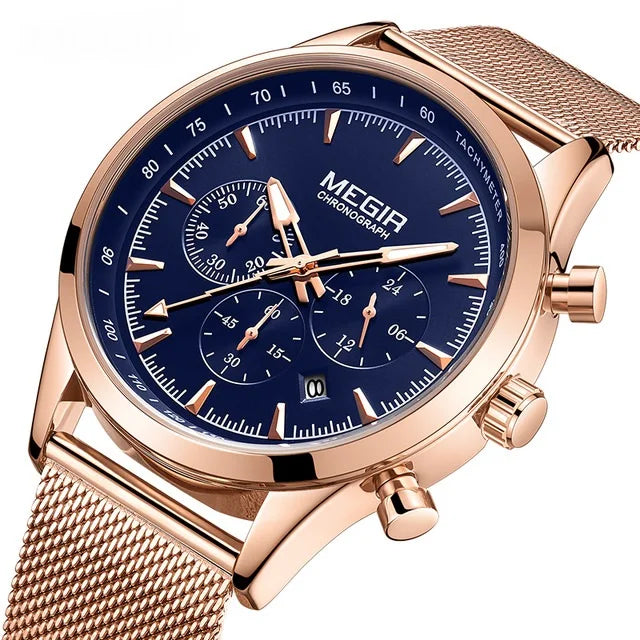 Top Reloj MEGIR 2062 Chronograph Gift Men Watches Luxury Waterproof Luminous Mesh Band Men's Wristwatches Relogio Masculino