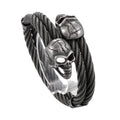 KALEN Mens Punk Stainless Steel Scar Skull Charm Rope Open Bangle Bracelet
