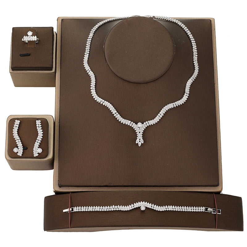 Dubai Bridal AAA Cubic Zirconia Luxury Jewelry Necklace Fashion Saudi Arabia Wedding Accessories Jewelry Sets Women BN8193