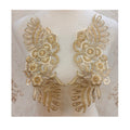 New Embroidery Beaded Flower Pair Polyester Patches DIY Accessories Bridal Wedding Dress Applique for Wedding Dress Decoration