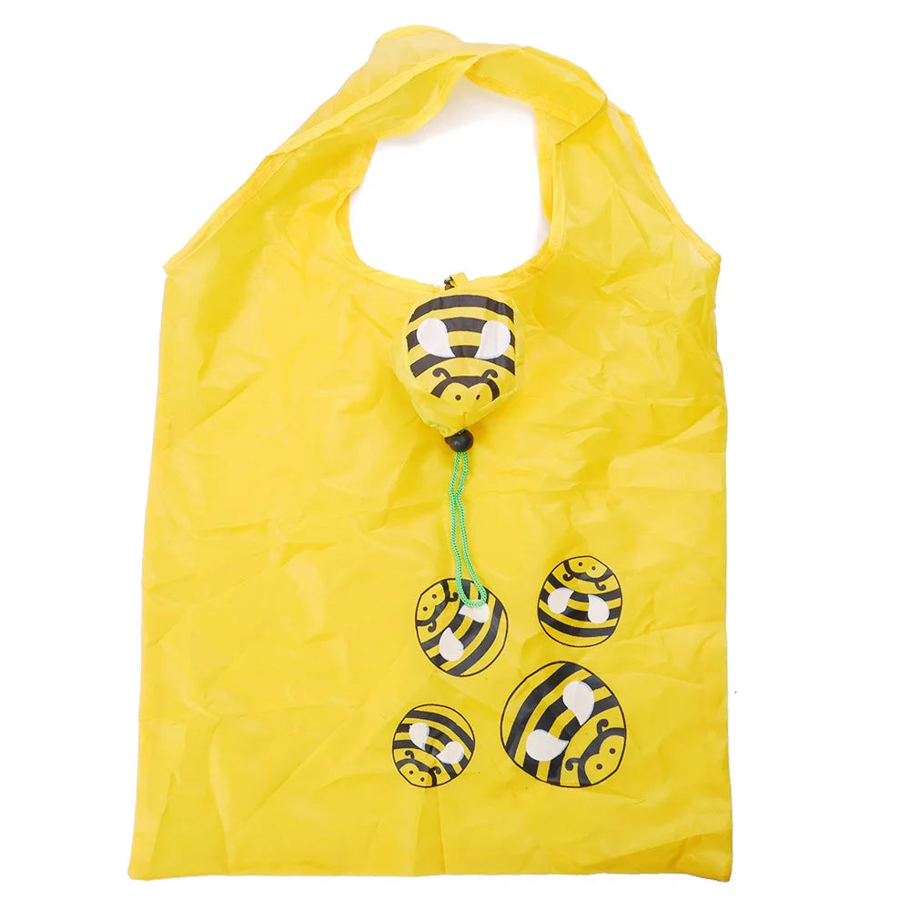 Custom Polyester Rensable Foldable Honeybee Shopping Bag with Pouch Sturdy Polyester  Custom Print Bee Foldable Shopping Bag