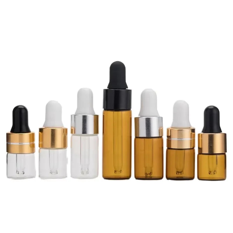 Wholesale Amber Essential Oil Dropper Bottle Custom Logo 3ml 2ml Clear Sample Dropper Bottle 5ml Serum Glass Bottle