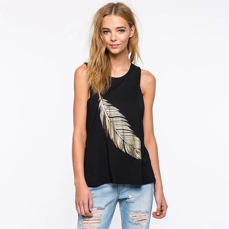 Women's Sleeveless Yoga Workout Tank Tops Cute Printed Loose Fit Running Exercise T-Shirt