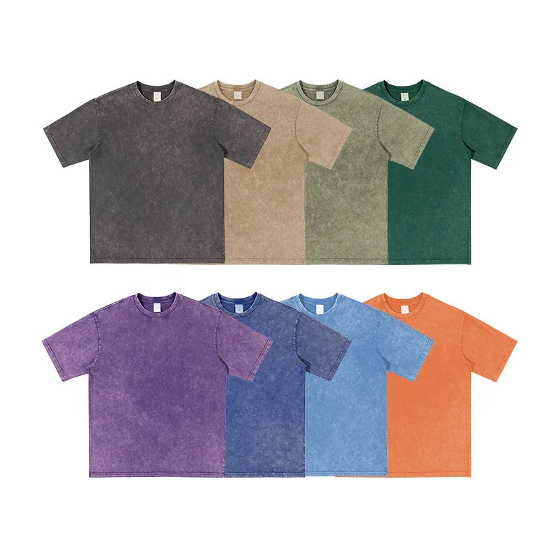 Custom Logo Vintage Acid Washed T Shirt Men Distressed Heavyweight Cotton Blank Oversized Tshirt 100% Cotton for Men's T-shirt